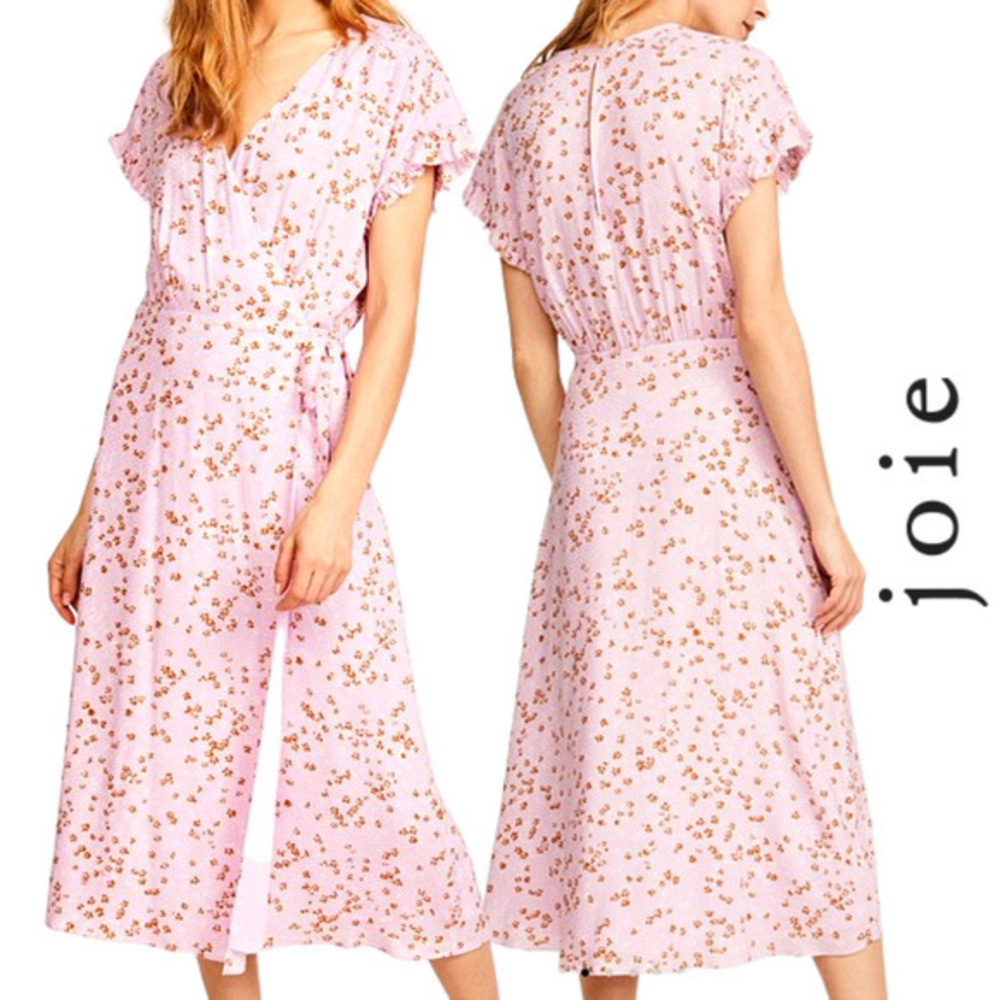 Joie Bethwyn NWT Lavender Floral Ruffled Sleeve Tie Side Midi Wrap Dress Size XS